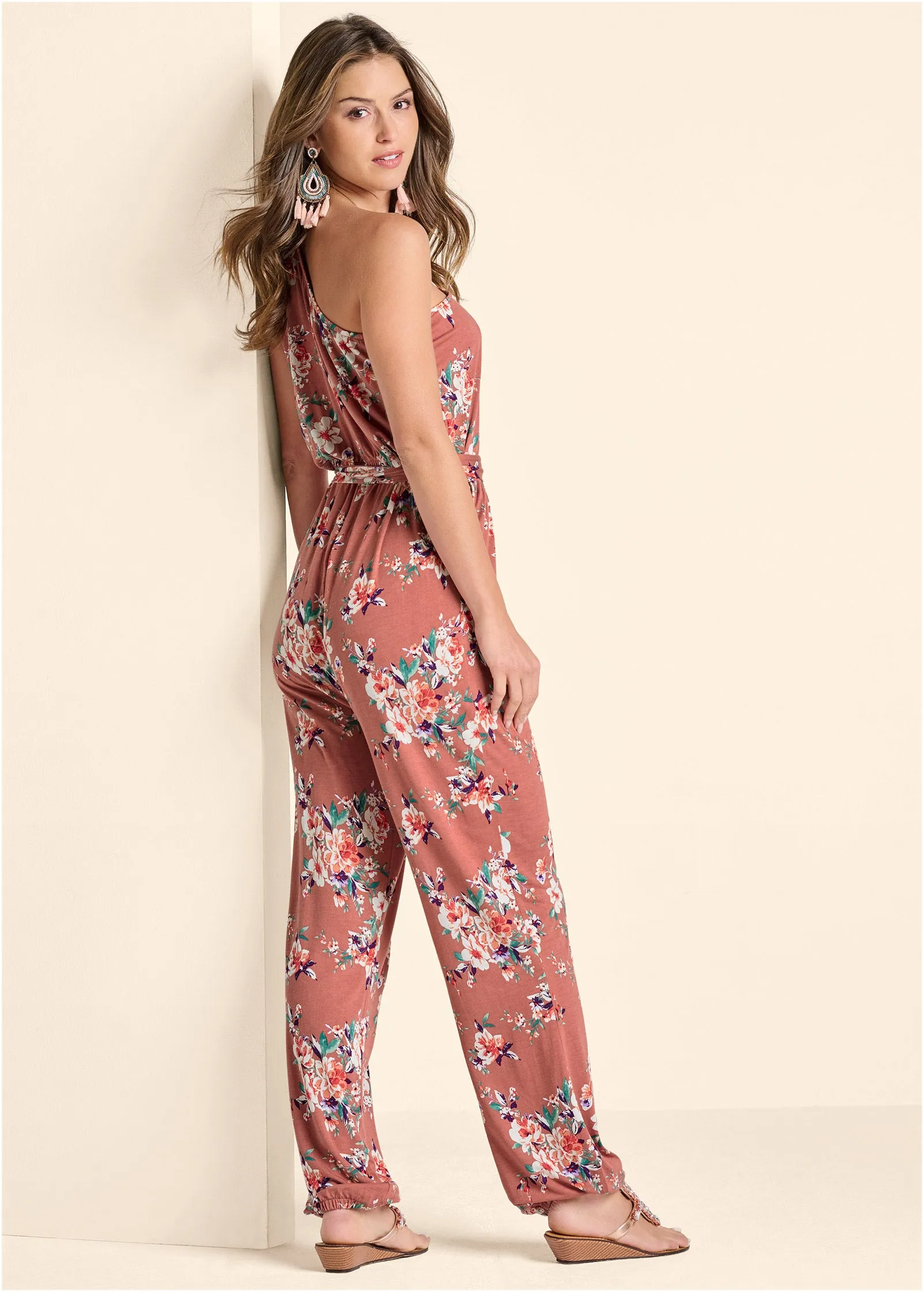 One-Shoulder Jumpsuit - Pink Multi