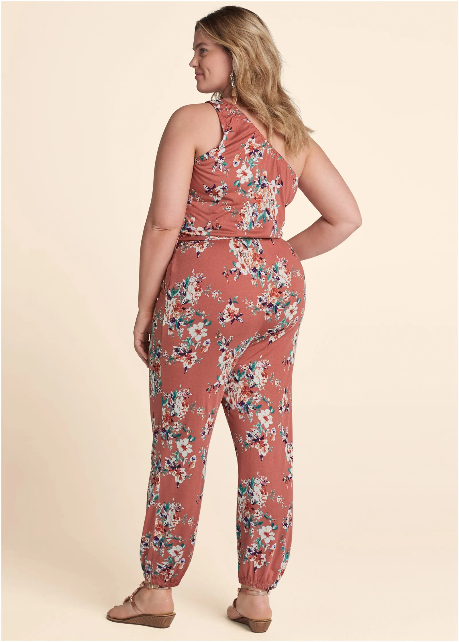 One-Shoulder Jumpsuit - Pink Multi