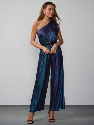 One-Shoulder Ribbed Lurex Jumpsuit