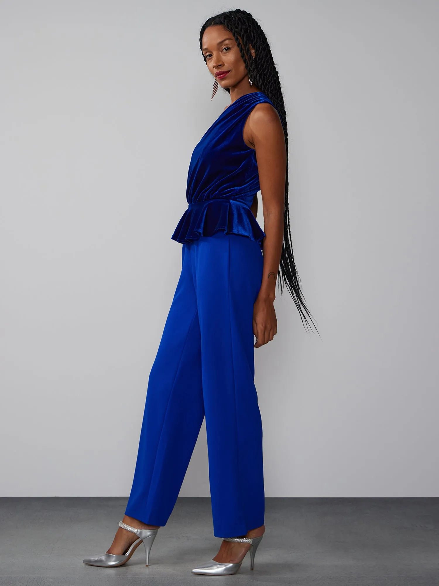 One Shoulder Velvet Jumpsuit