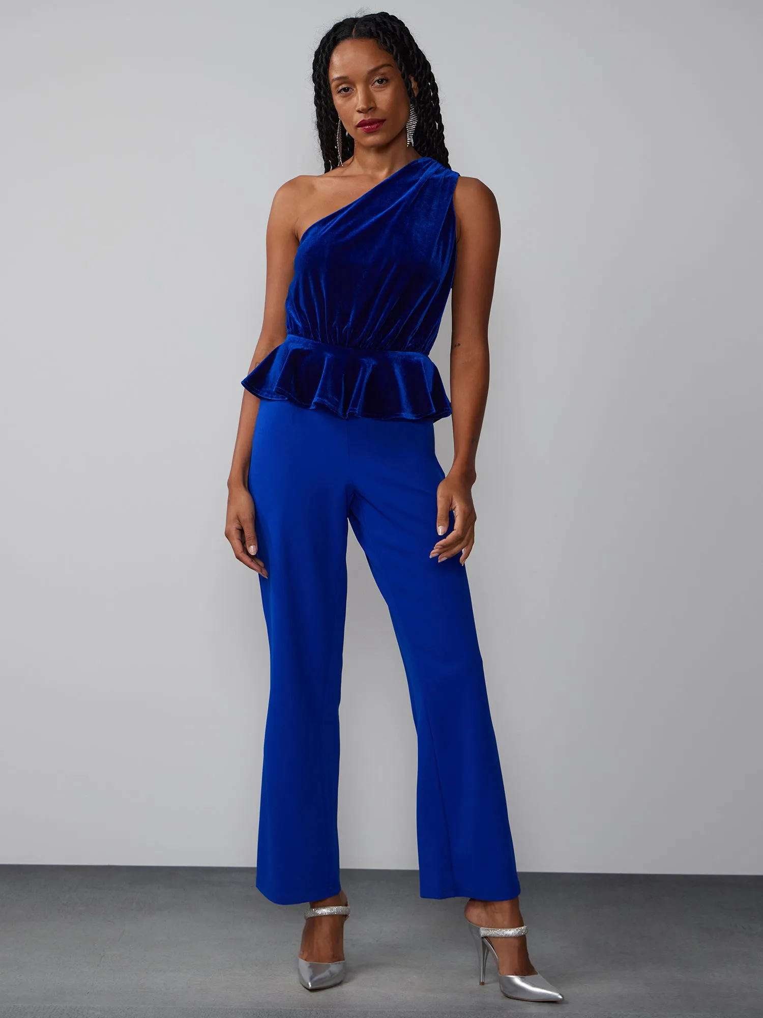 One Shoulder Velvet Jumpsuit