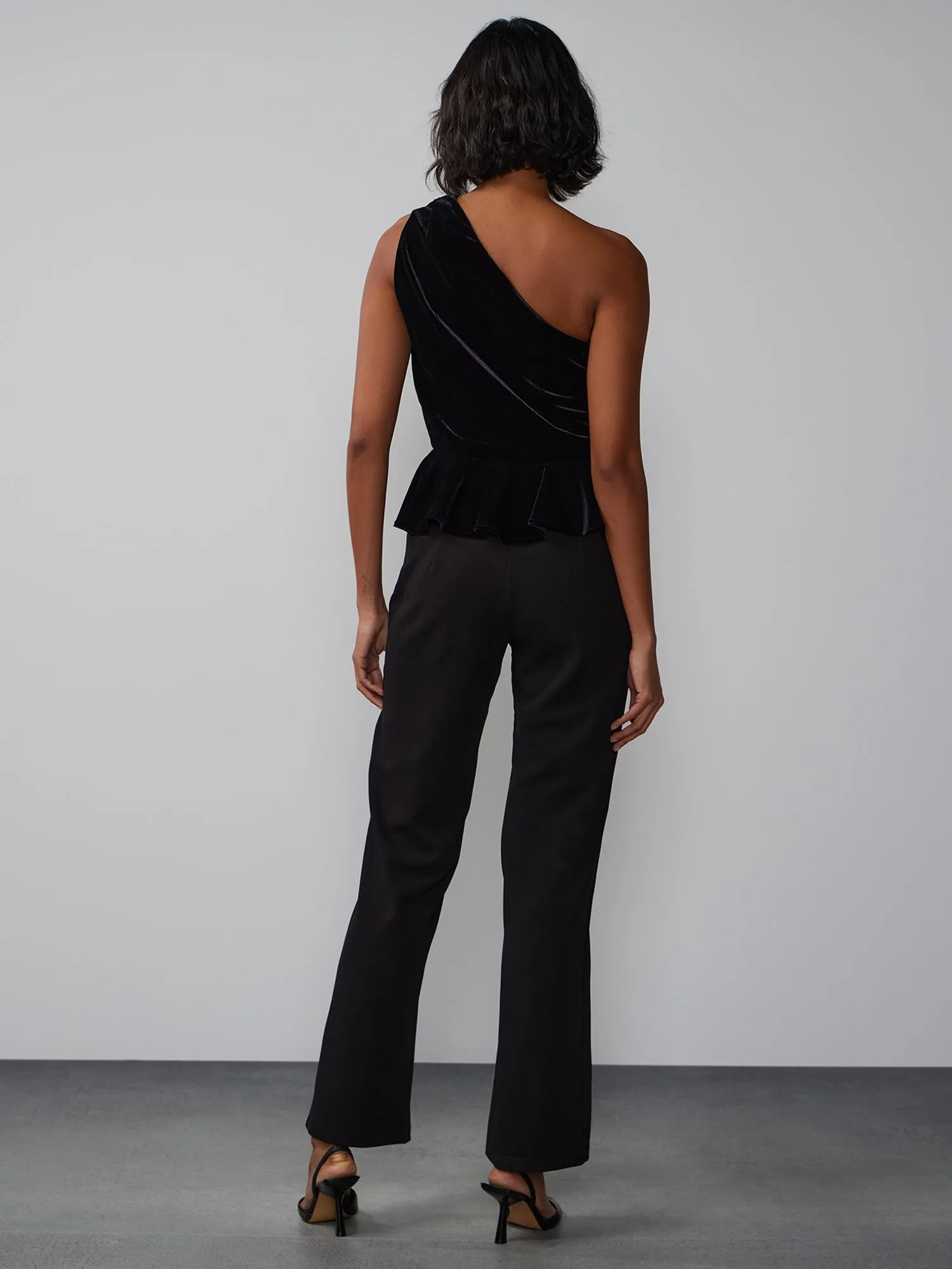 One Shoulder Velvet Jumpsuit