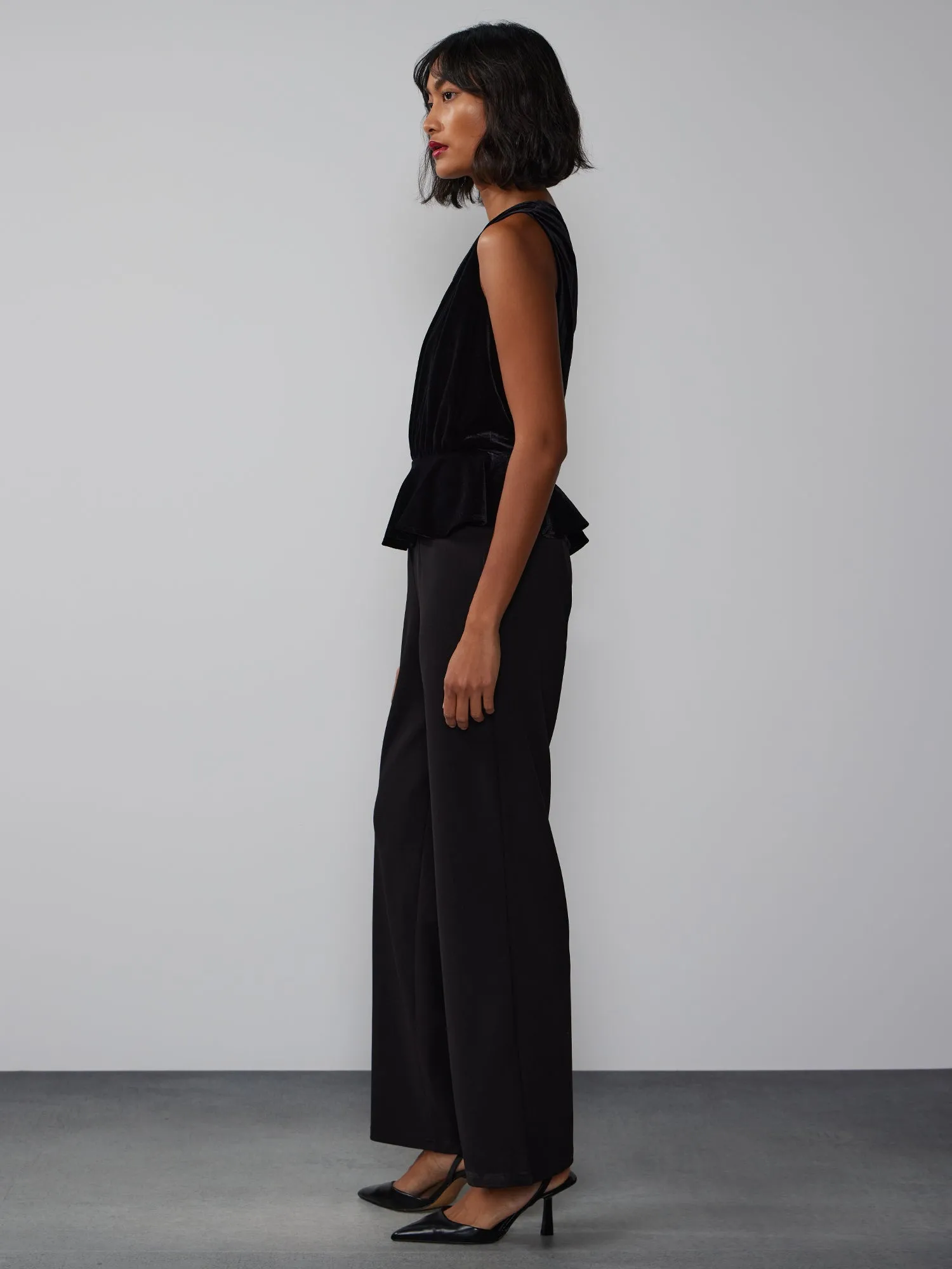 One Shoulder Velvet Jumpsuit