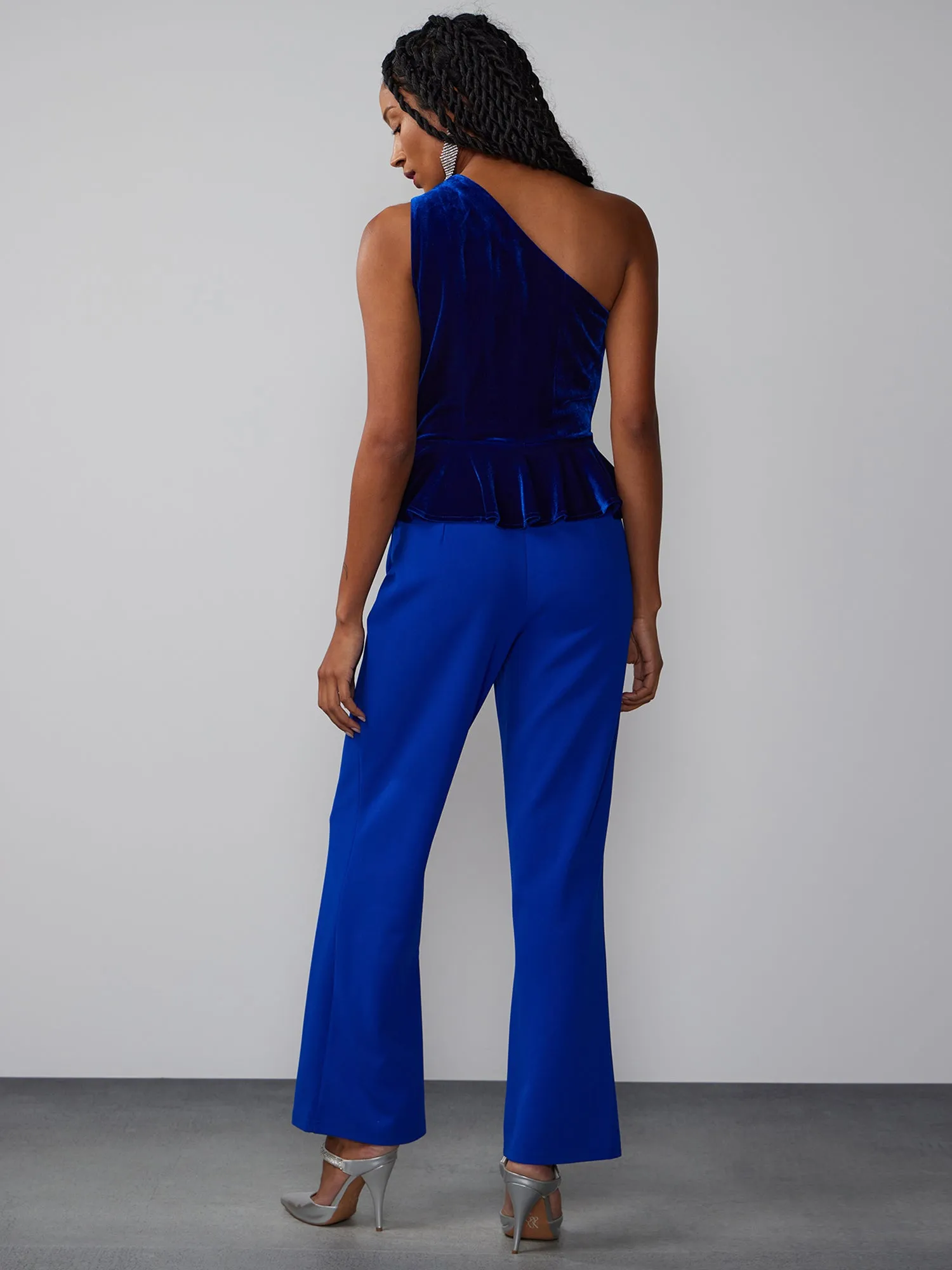 One Shoulder Velvet Jumpsuit