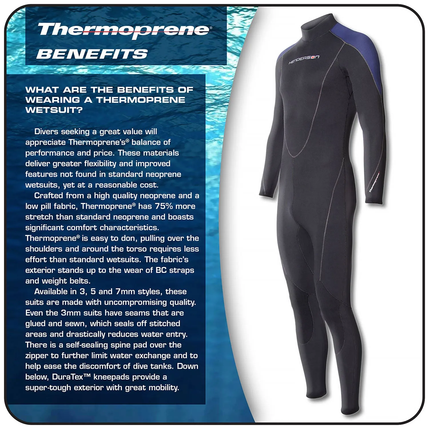 Open Box Henderson Man Thermoprene Jumpsuit (Back Zip) 5mm Scuba Wetsuit - Black / Blue - Medium