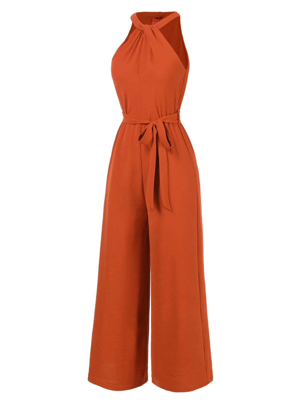 Orange Red 1930s Solid Twist Jumpsuit