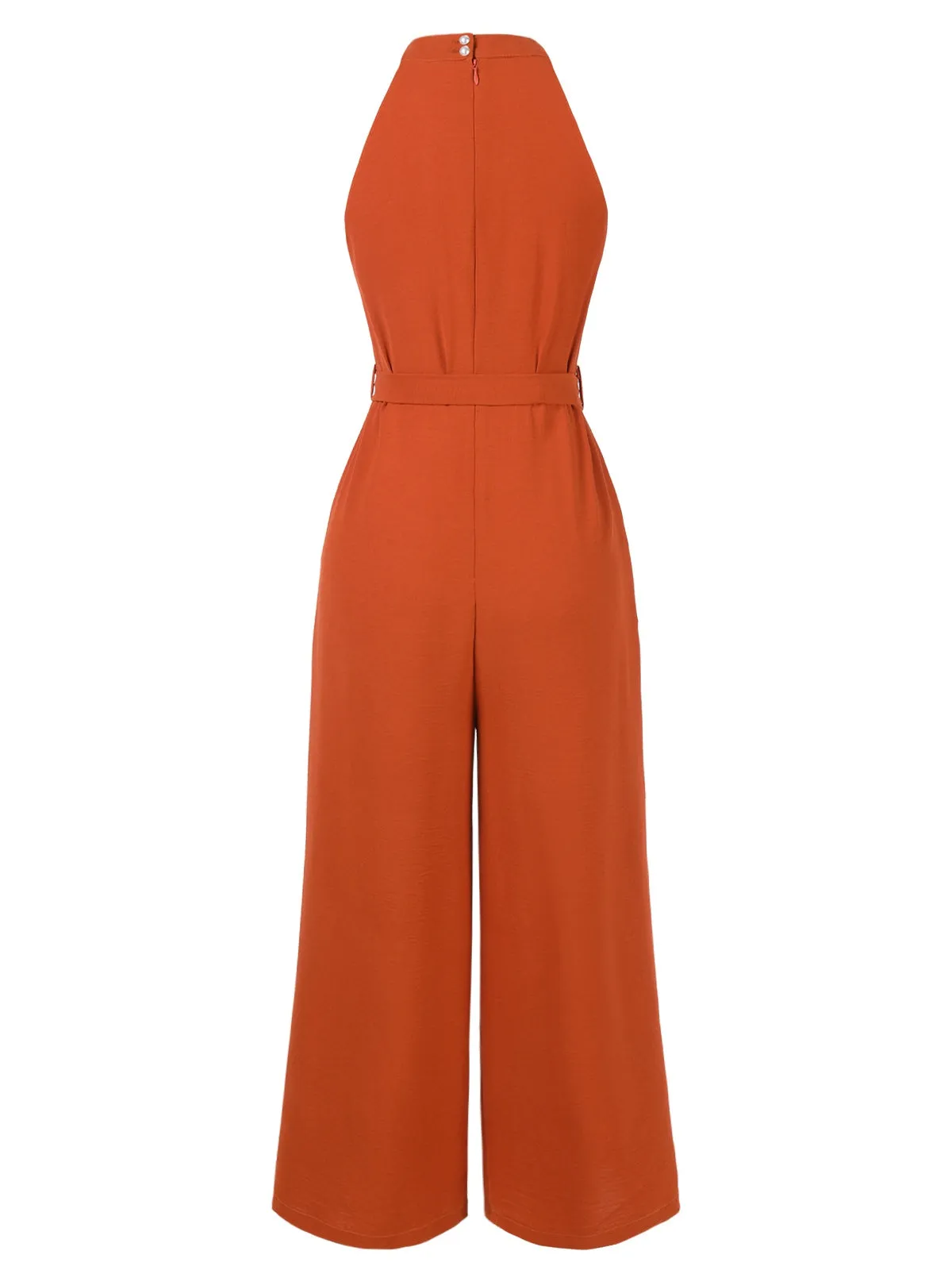 Orange Red 1930s Solid Twist Jumpsuit