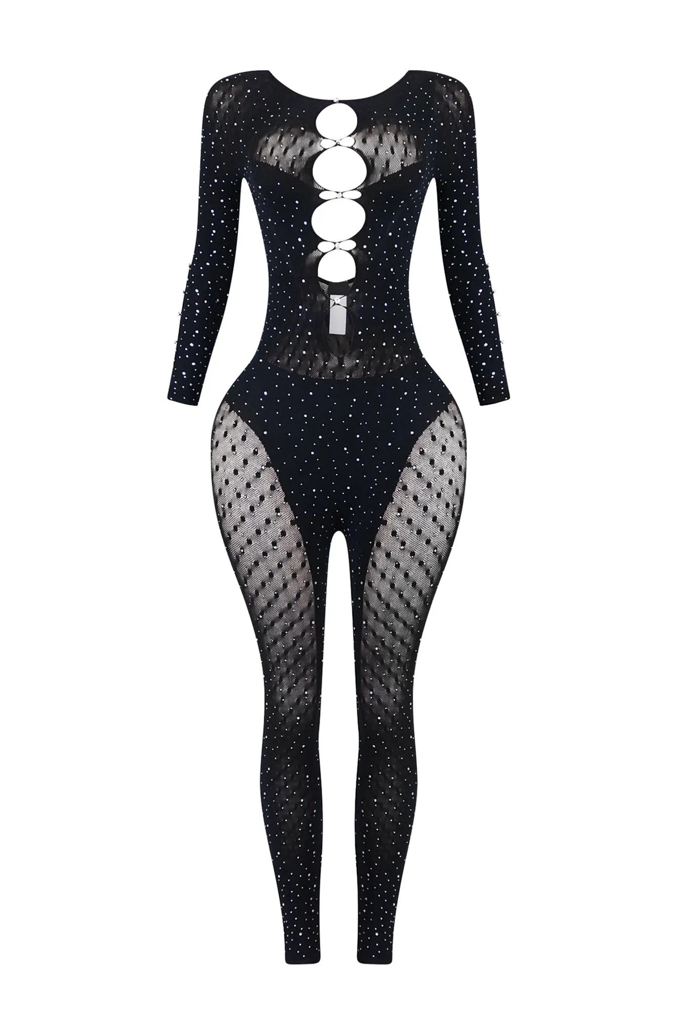 Over U Seamless Rhinestone Cut Out Jumpsuit