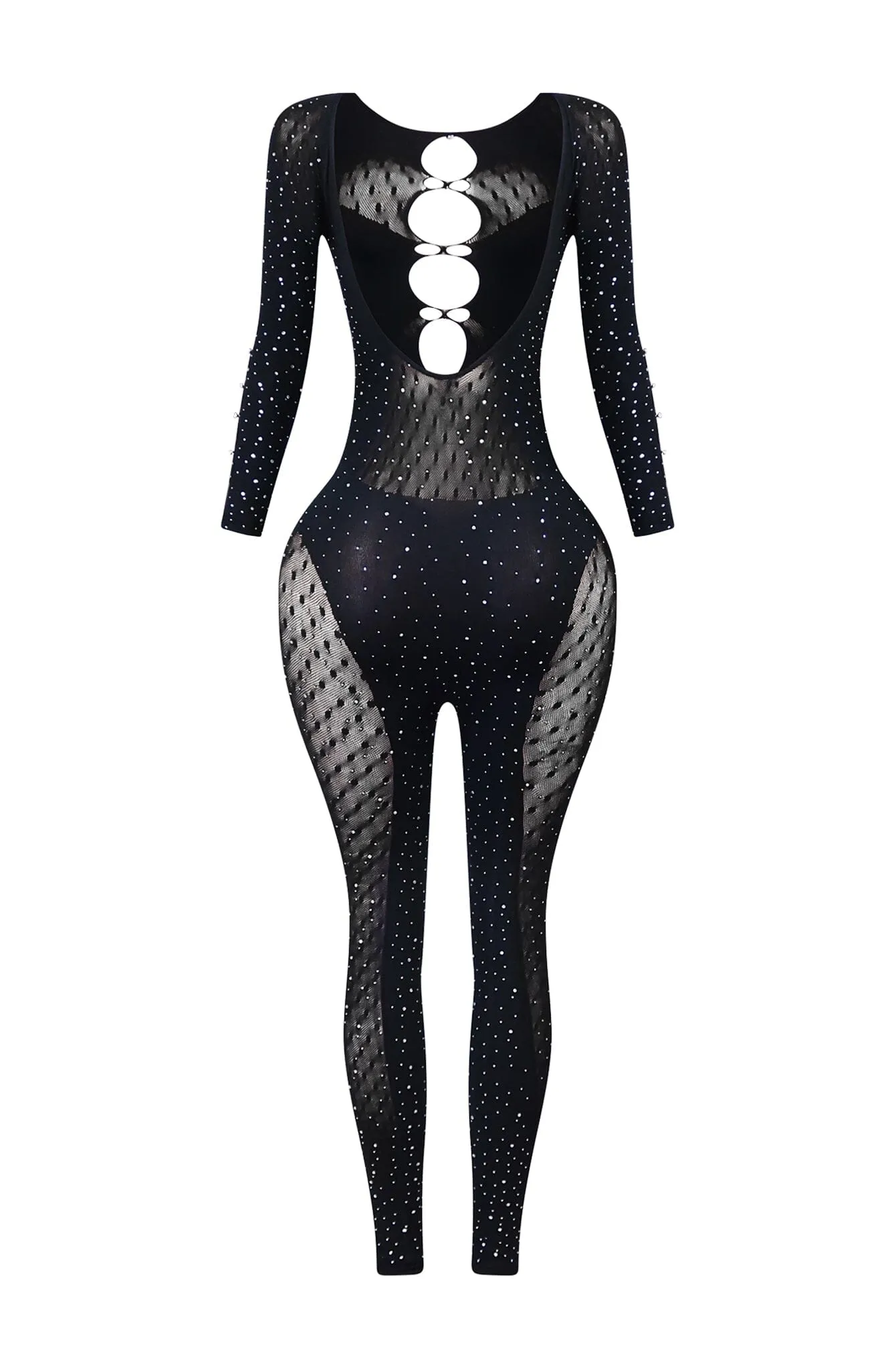 Over U Seamless Rhinestone Cut Out Jumpsuit