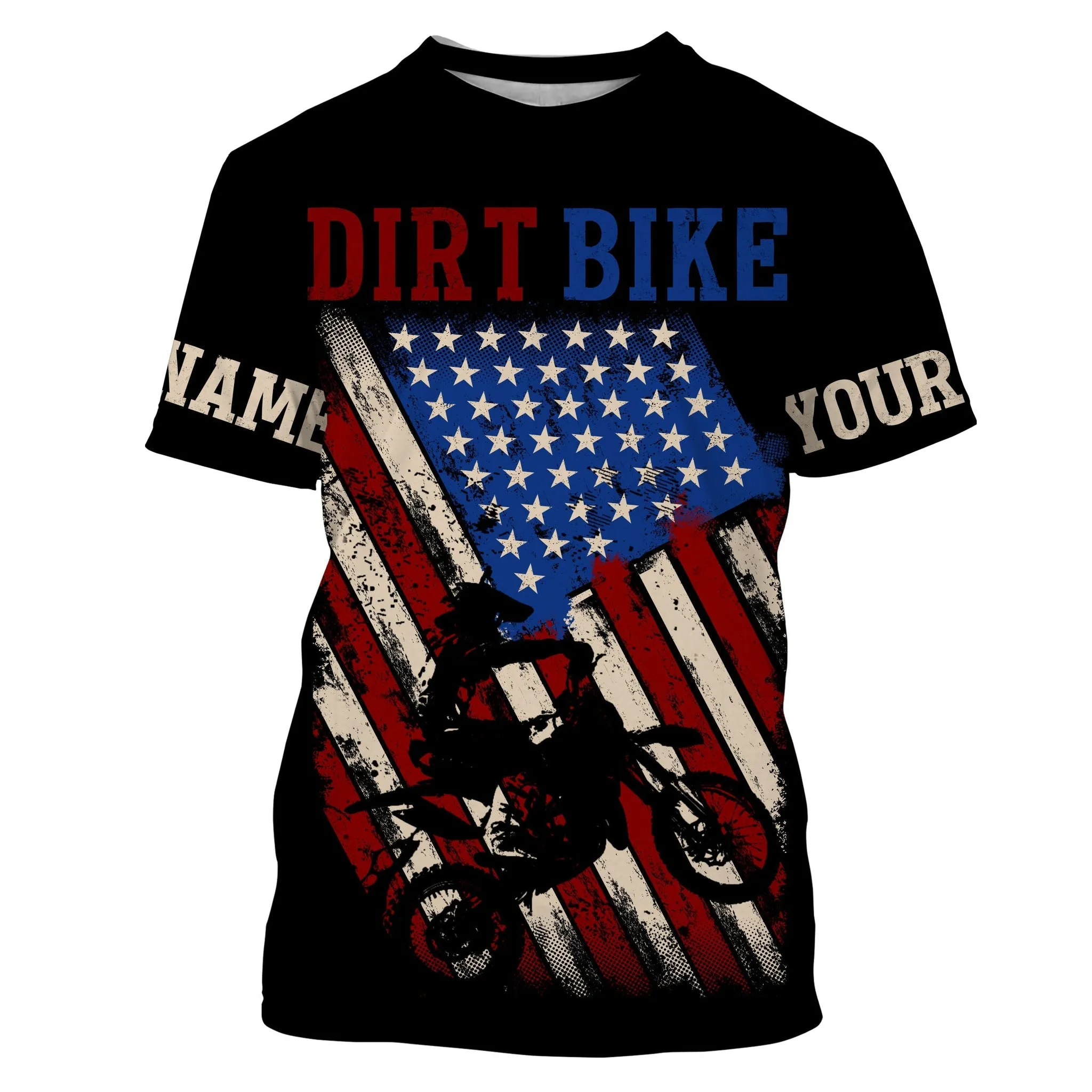 Personalized Dirt Bike USA Flag 3D Long Sleeve American Motocross Off-Road Patriotic Mx Racing Jersey