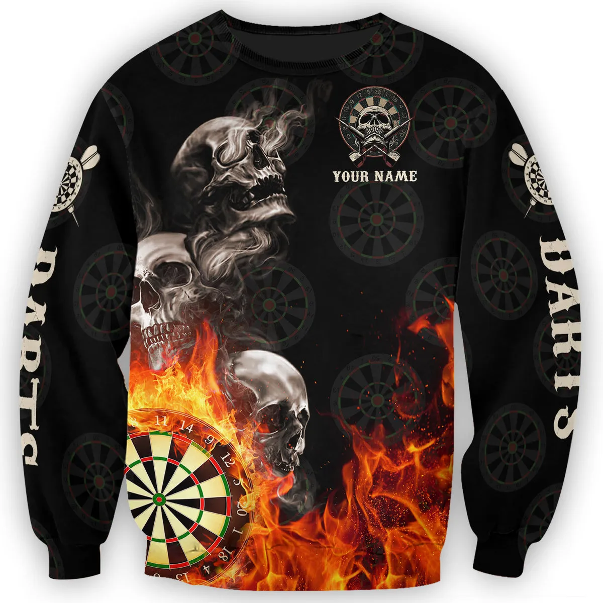 Personalized Name Dart Skull Dartboard Fire 3D All Printed Sweatshirt Hoodie Christmas Shirt