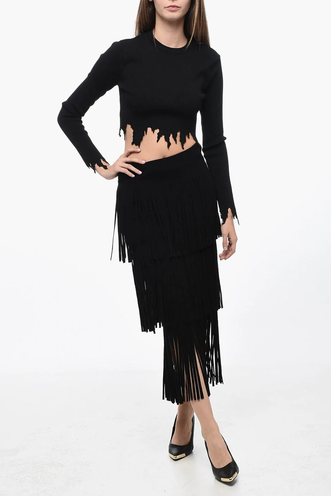 Philosophy di Lorenzo Serafini Fringed Skirt with Ruffled Desing