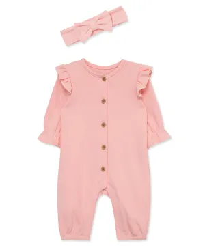 Pink Pointelle Jumpsuit Set