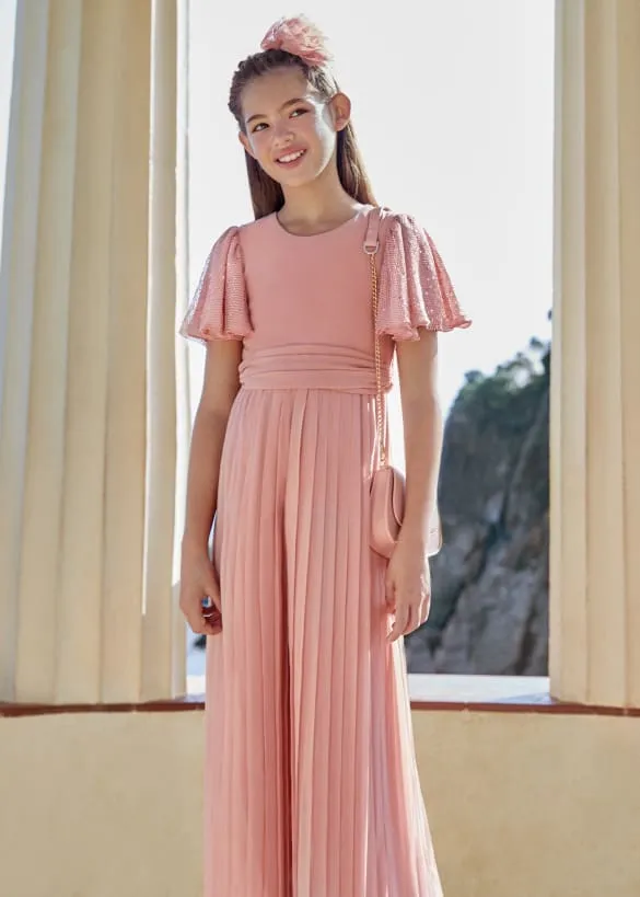 Pleated Chiffon Jumpsuit - Rose