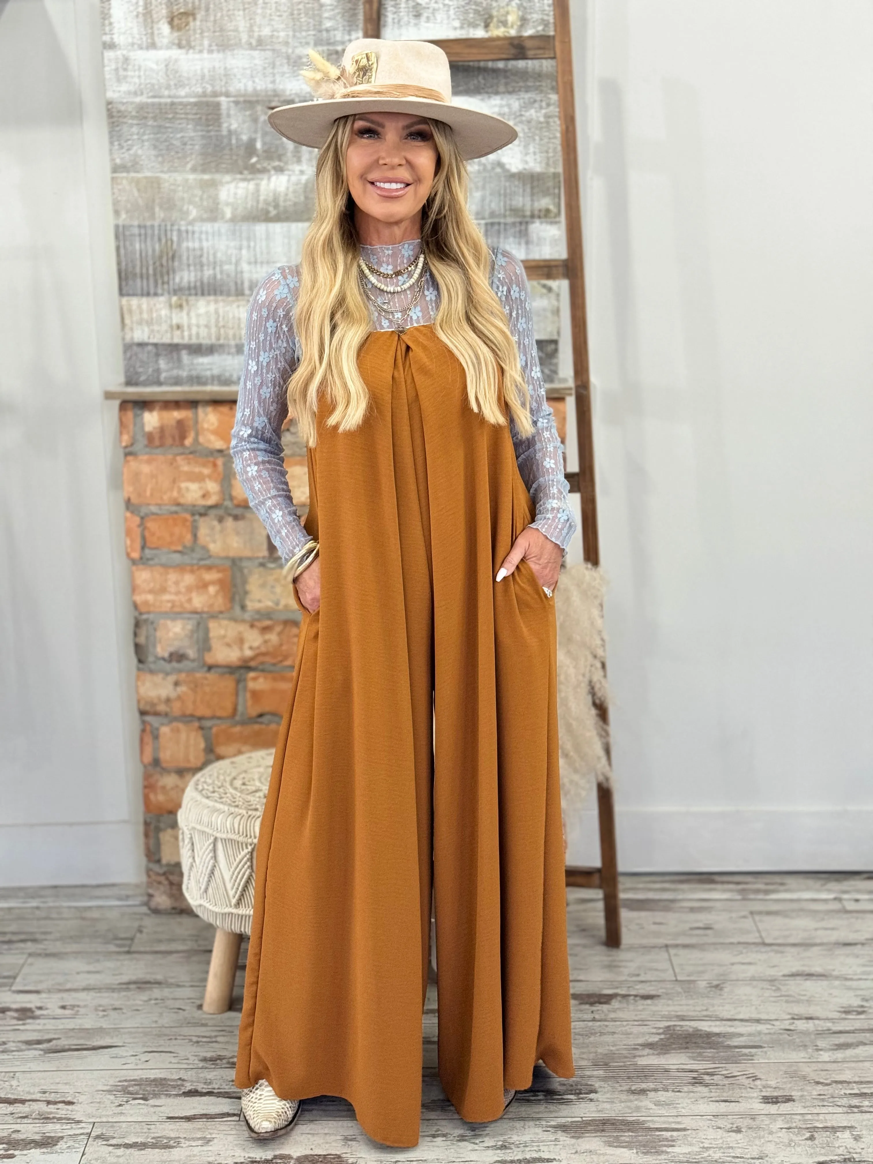 Pleated Flowy Wide Leg Jumpsuit