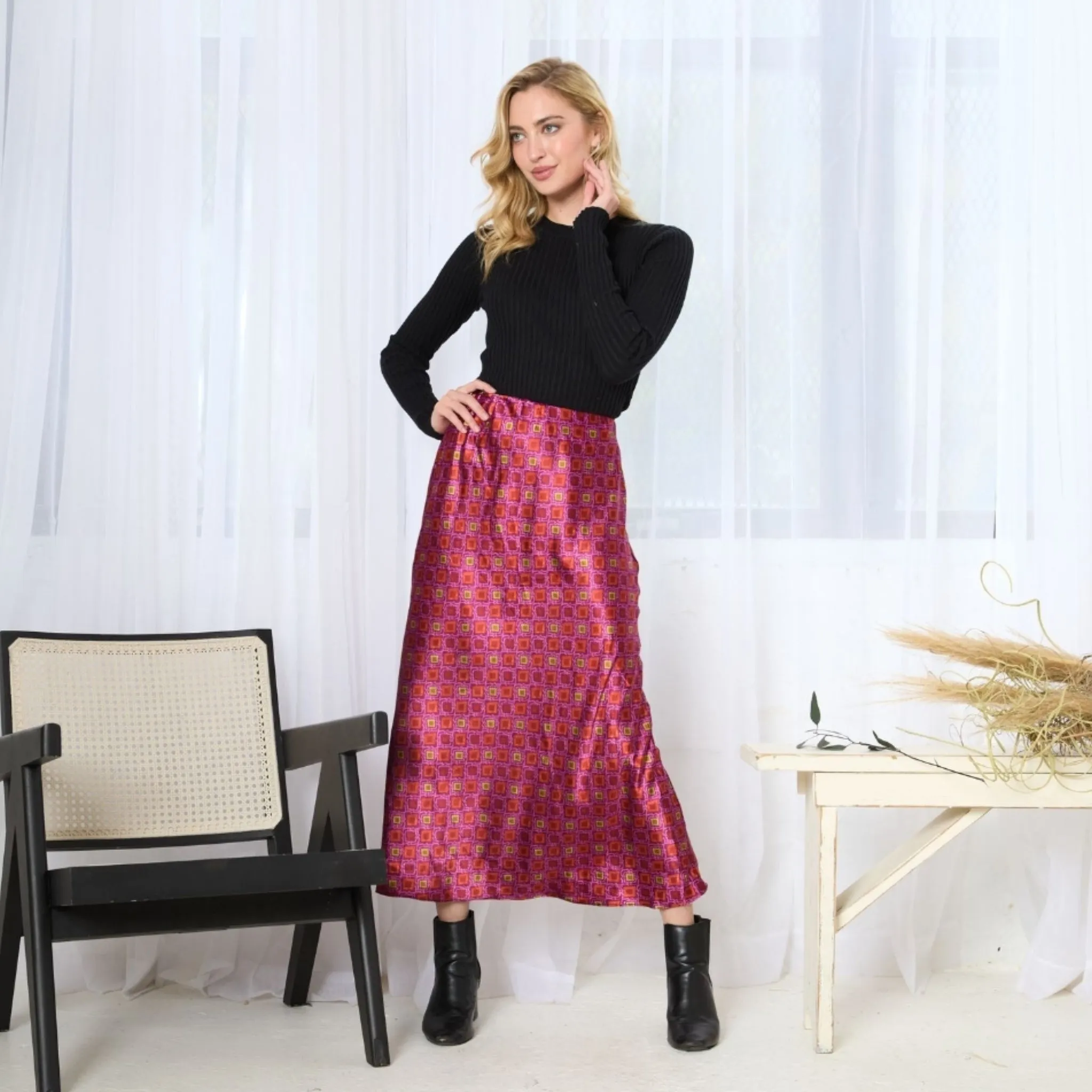 Plus Cosmo Skirt Pink Geo Abstract