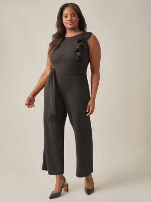 Plus Size Ruffle Shoulder Jumpsuit, Black