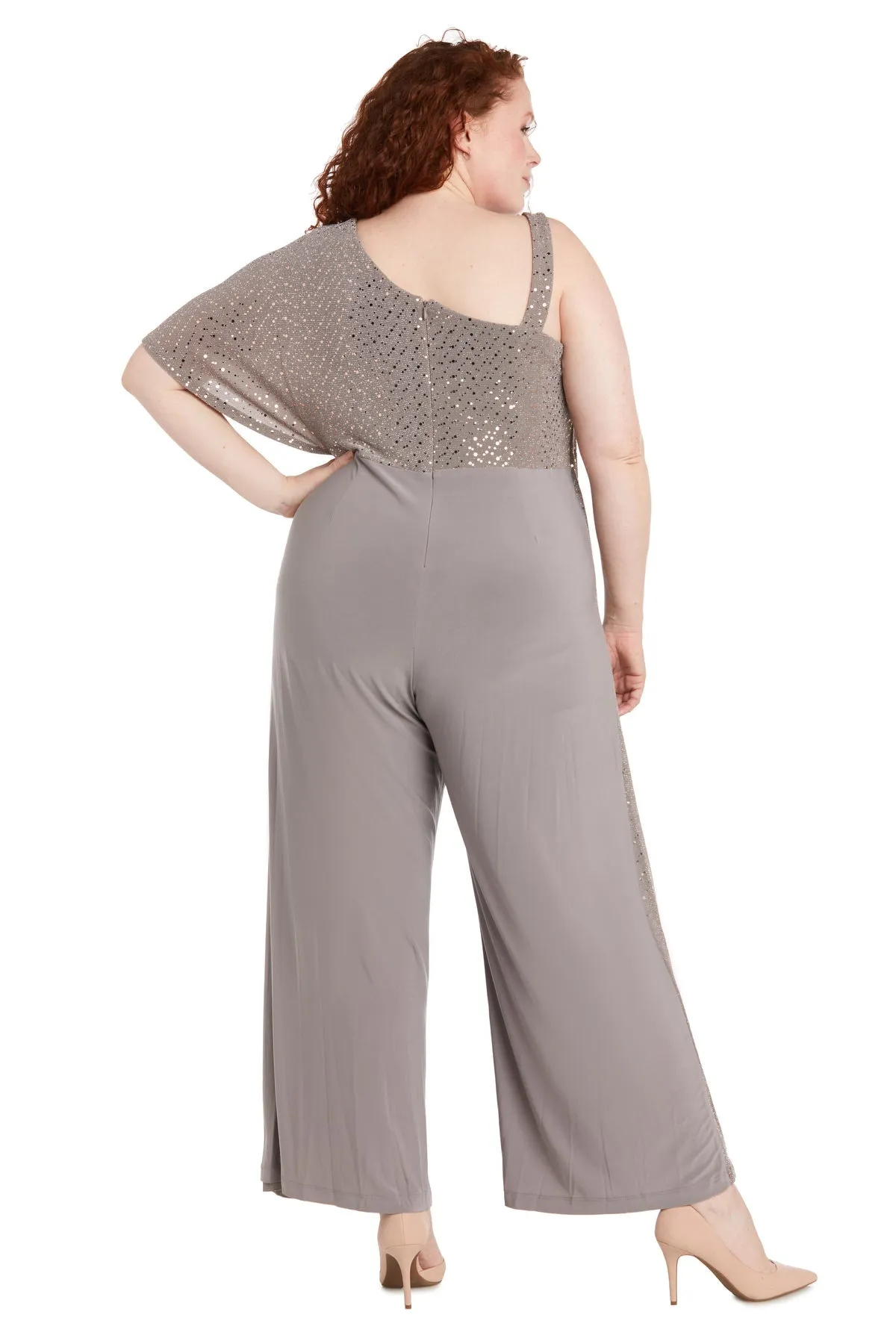 Plus size Women Asymmetric Jumpsuit Sequined Overlay Jumpsuit