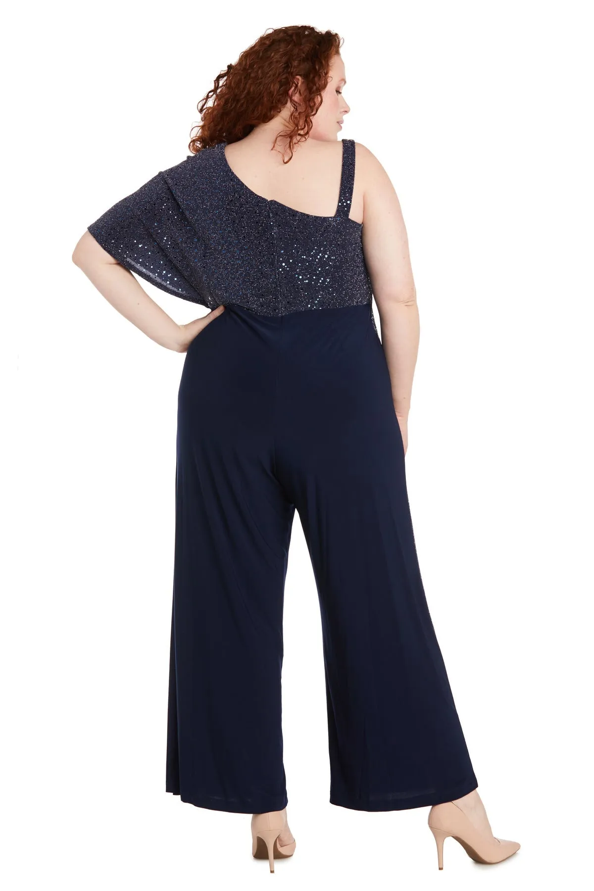 Plus size Women Asymmetric Jumpsuit Sequined Overlay Jumpsuit