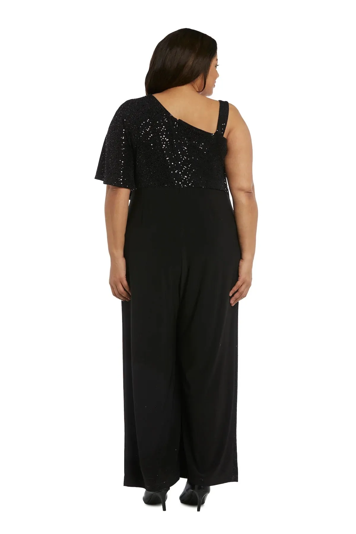 Plus size Women Asymmetric Jumpsuit Sequined Overlay Jumpsuit