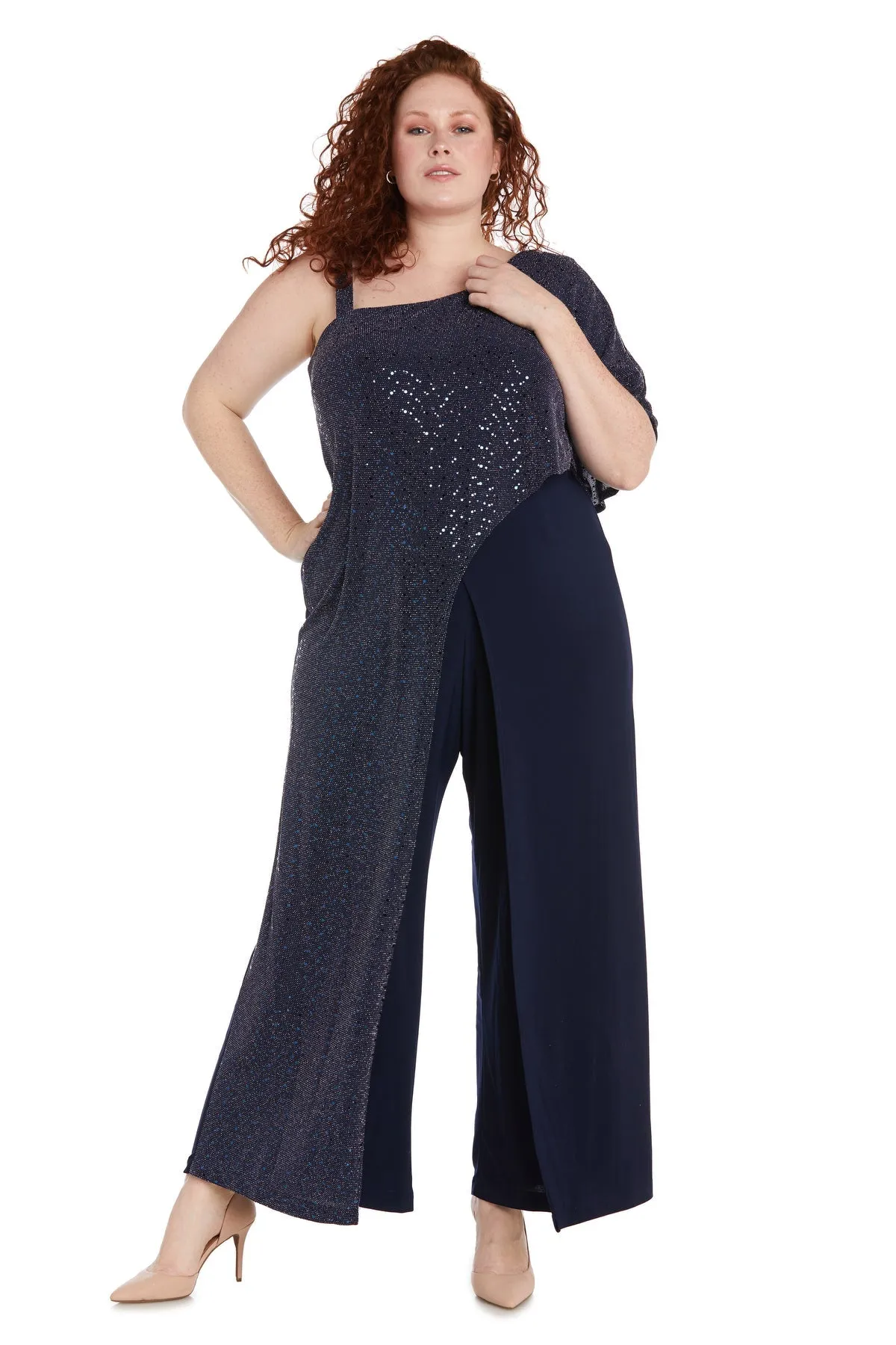 Plus size Women Asymmetric Jumpsuit Sequined Overlay Jumpsuit