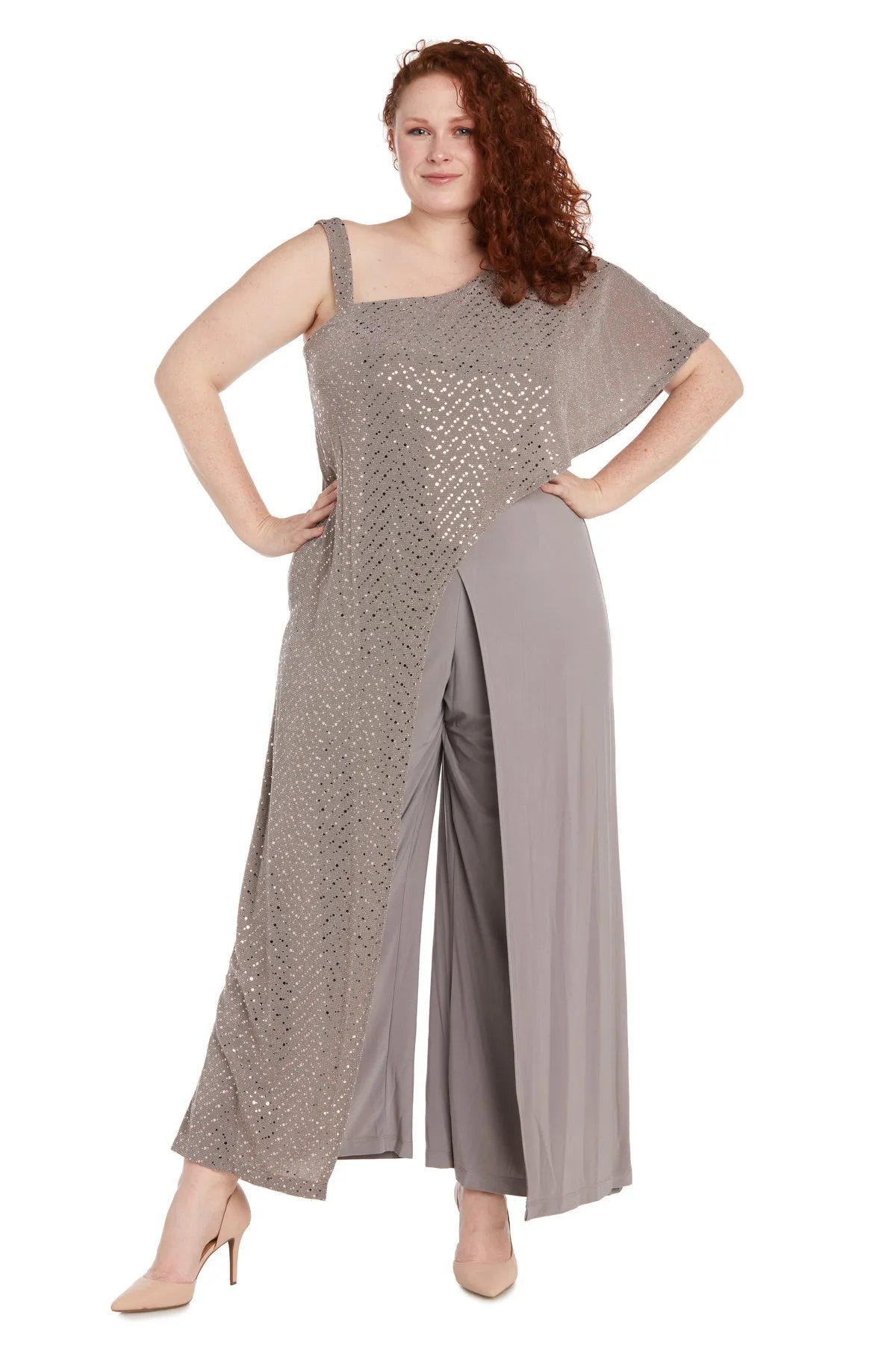 Plus size Women Asymmetric Jumpsuit Sequined Overlay Jumpsuit