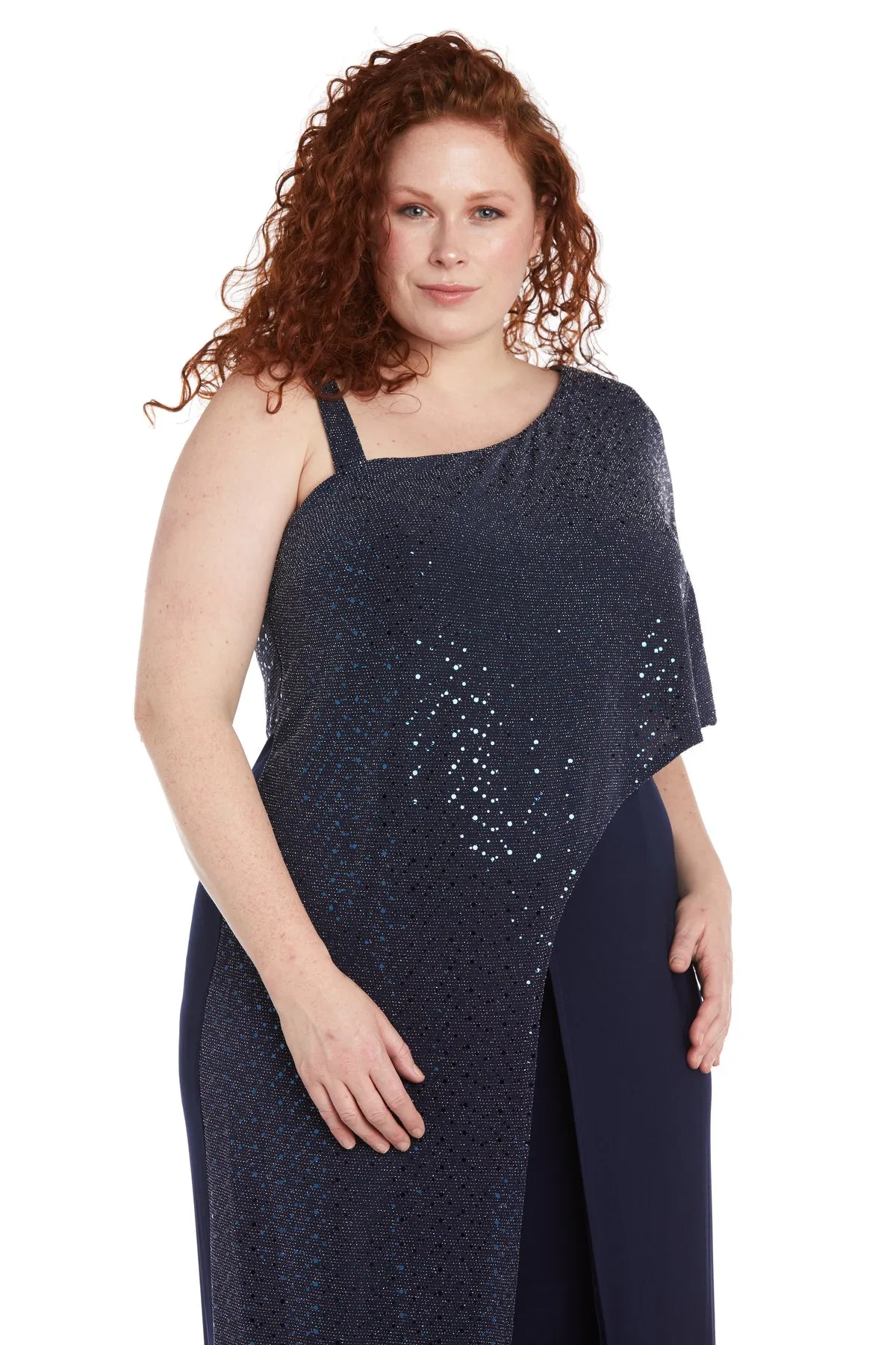 Plus size Women Asymmetric Jumpsuit Sequined Overlay Jumpsuit