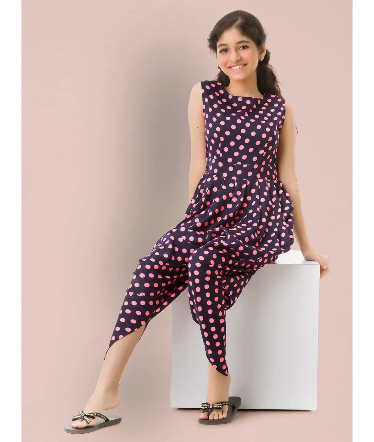 Printed Elasticated Dhoti Jumpsuit for Girls