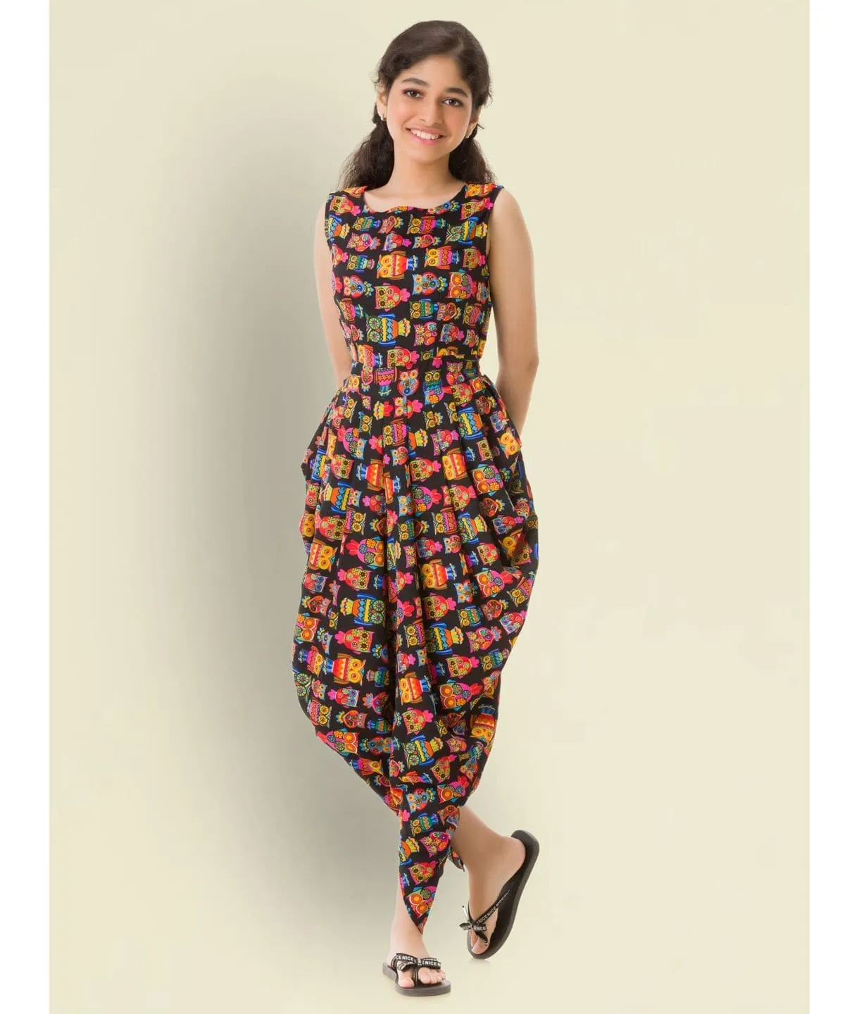 Printed Elasticated Dhoti Jumpsuit for Girls