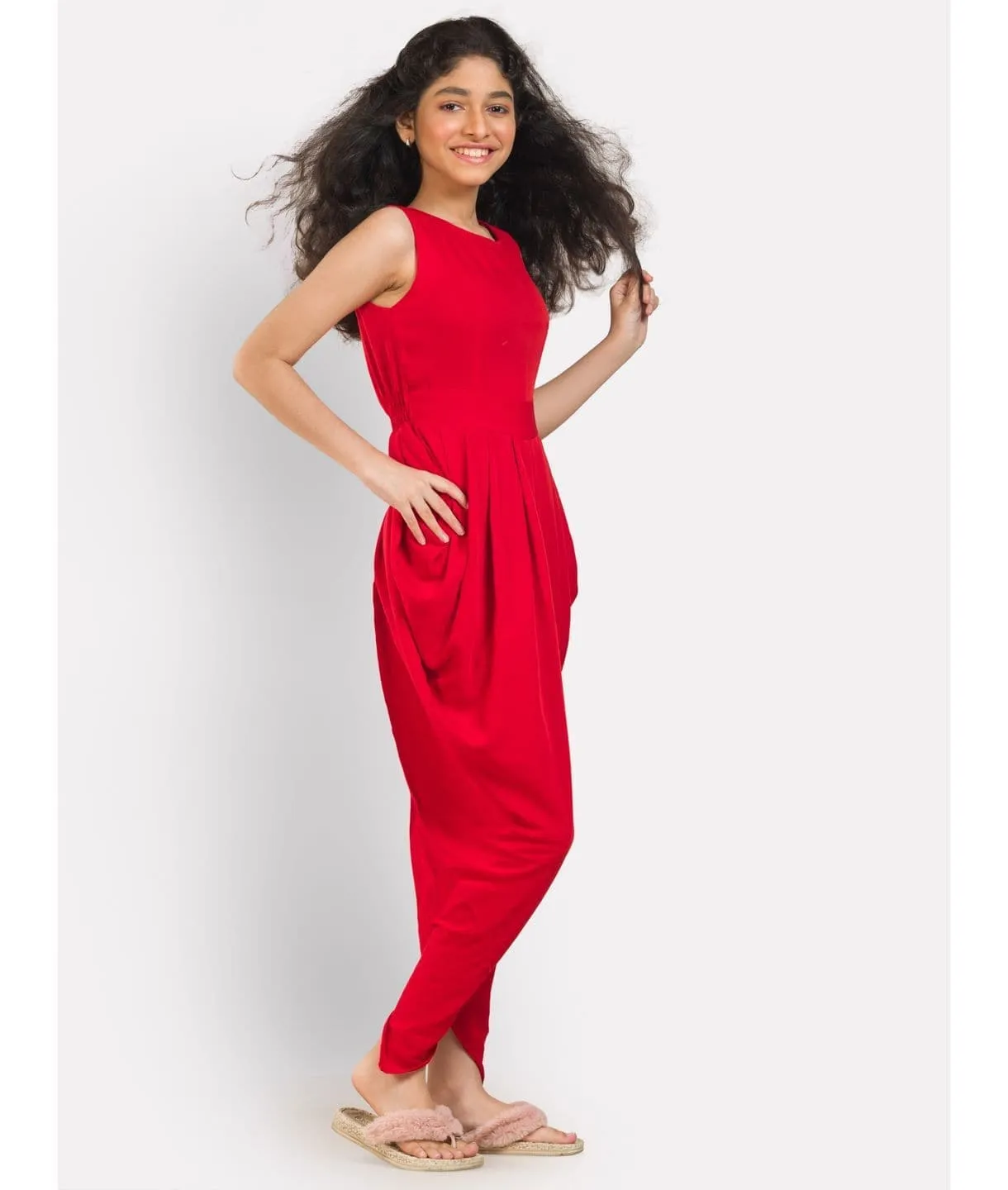 Printed Elasticated Dhoti Jumpsuit for Girls