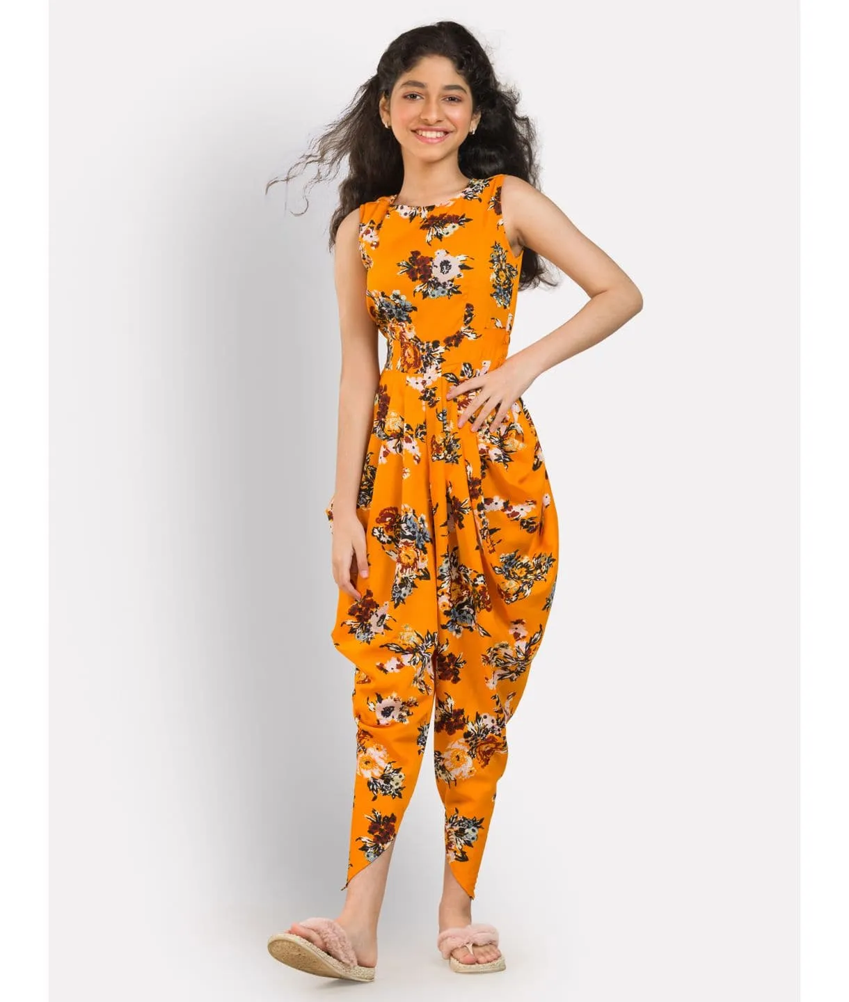 Printed Elasticated Dhoti Jumpsuit for Girls