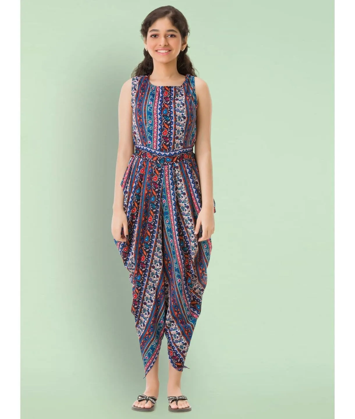 Printed Elasticated Dhoti Jumpsuit for Girls