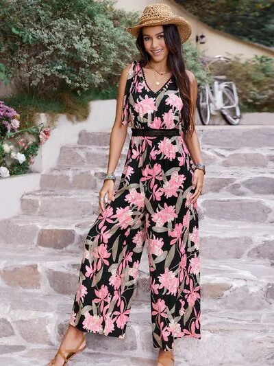 Printed V-Neck Sleeveless Jumpsuit