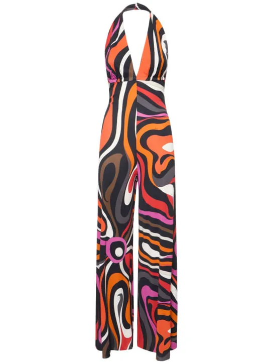 Pucci   Marmo printed jersey halter jumpsuit 