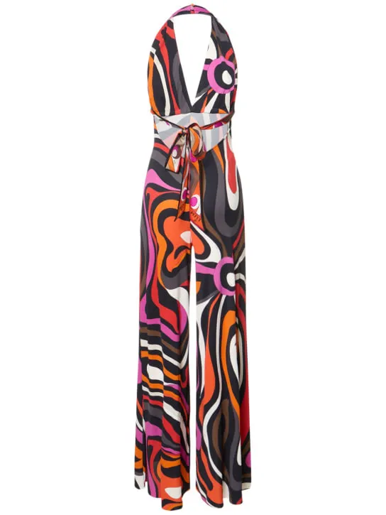 Pucci   Marmo printed jersey halter jumpsuit 