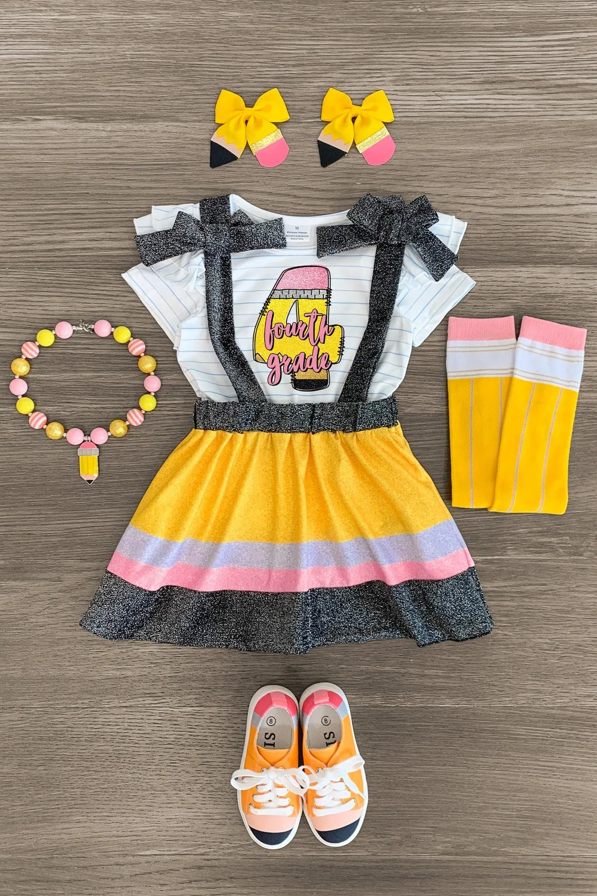 "Pre-K - Fifth Grade" Pencil Suspender Skirt Set