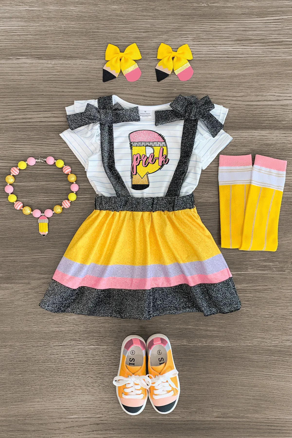 "Pre-K - Fifth Grade" Pencil Suspender Skirt Set