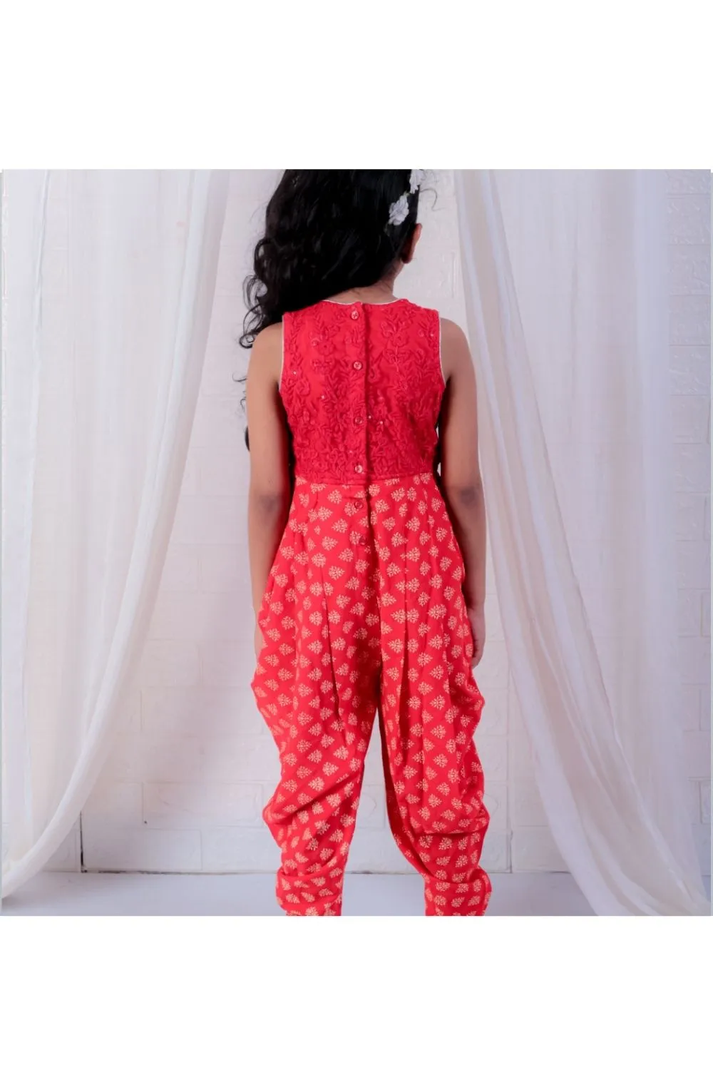 Red Embroidered Dhoti Style Jumpsuit