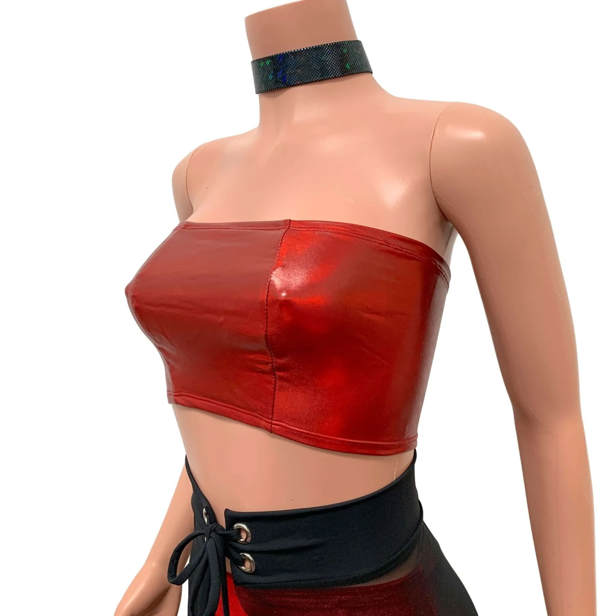 Red Holo Tube Top Bandeau