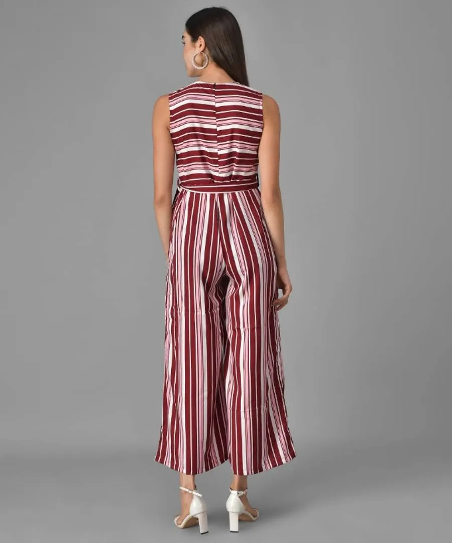 Red Striped Flare Jumpsuit