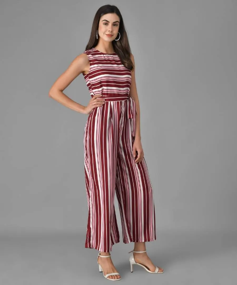 Red Striped Flare Jumpsuit