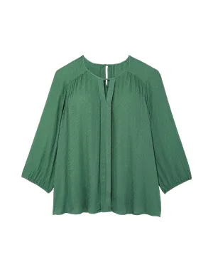 Rhonda 3/4 Sleeve Front Pleat Blouse with Keyhole | Light Green