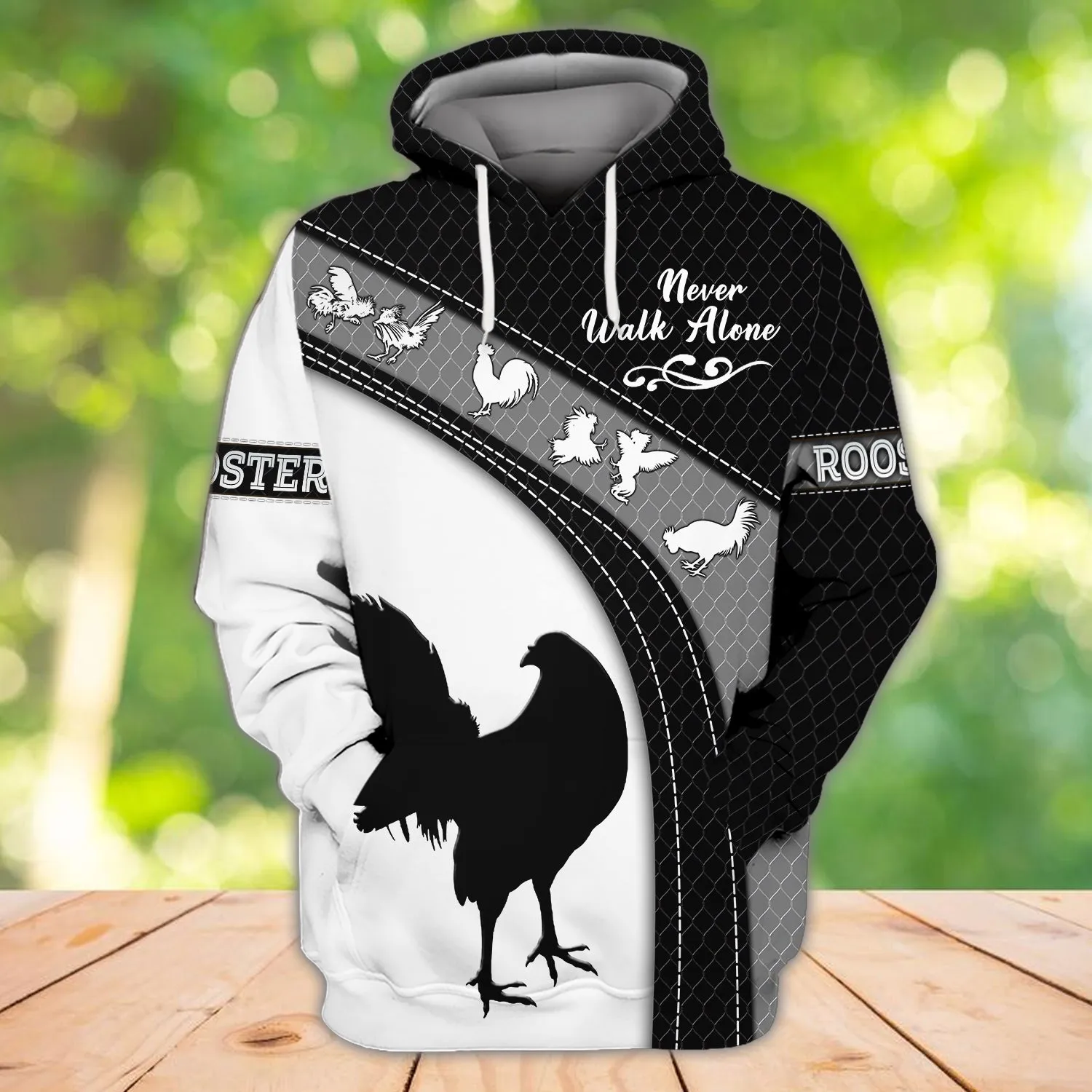 Rooster Love Black Never Walk Alone 3D Full Print Sweatshirt Hoodie, Christmas Gift for Loss of Rooster