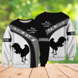 Rooster Love Black Never Walk Alone 3D Full Print Sweatshirt Hoodie, Christmas Gift for Loss of Rooster