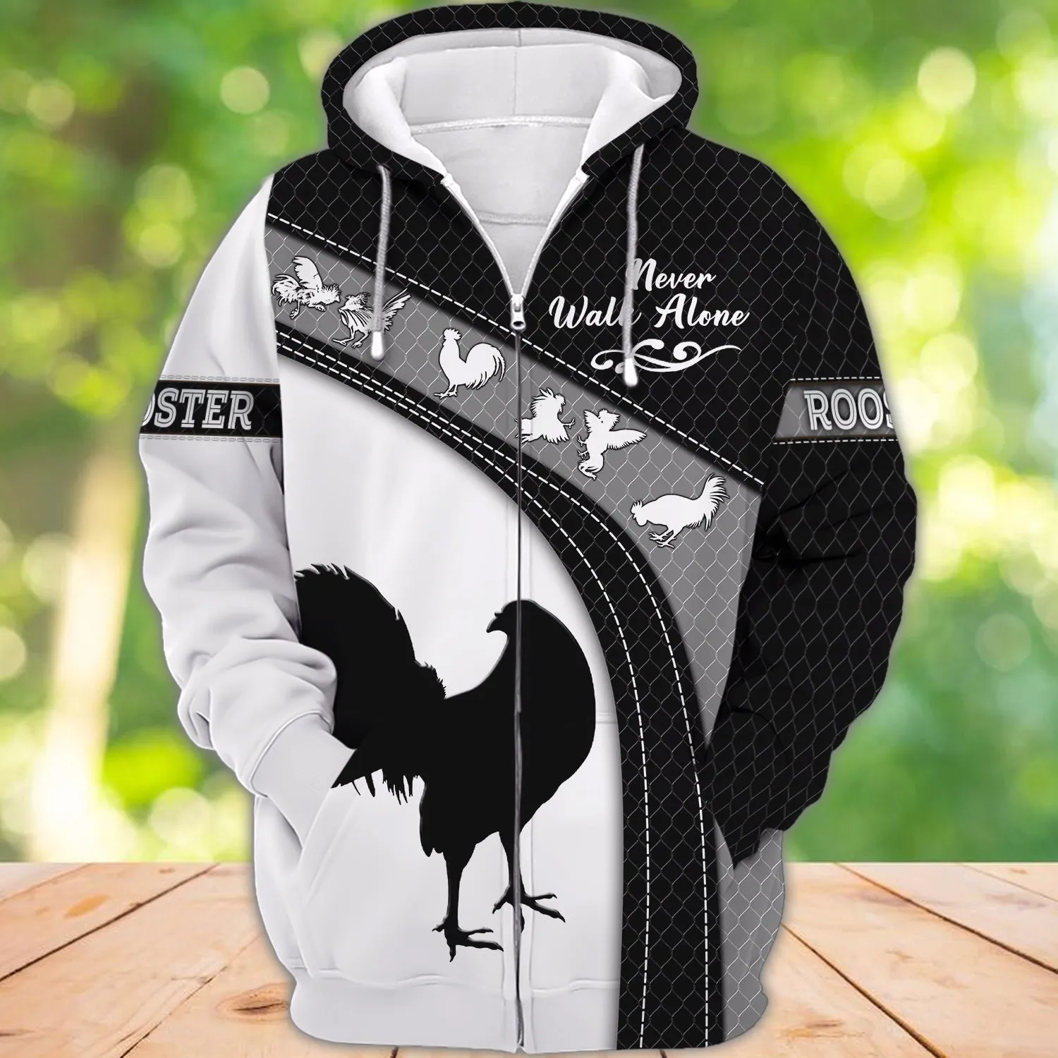 Rooster Love Black Never Walk Alone 3D Full Print Sweatshirt Hoodie, Christmas Gift for Loss of Rooster