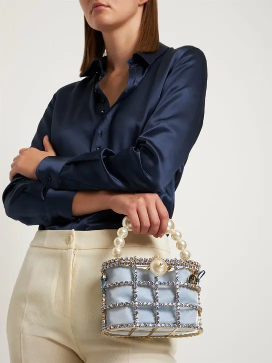 Rosantica   Holli crystal &amp; pearl top handle bag 