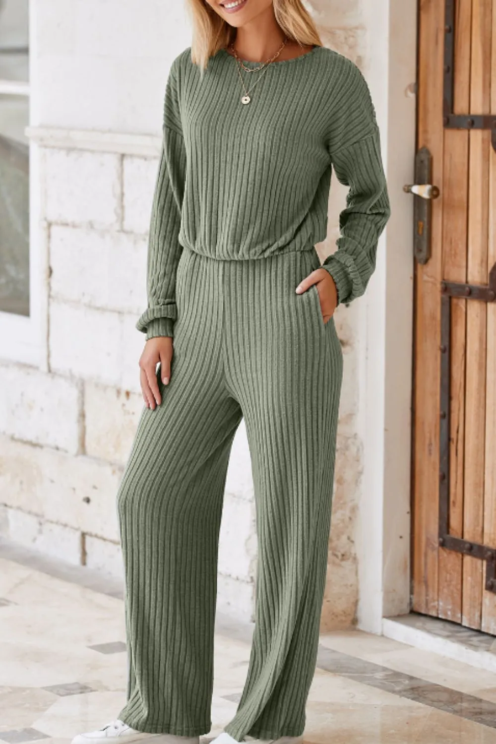 Round Neck Long Sleeve Jumpsuit