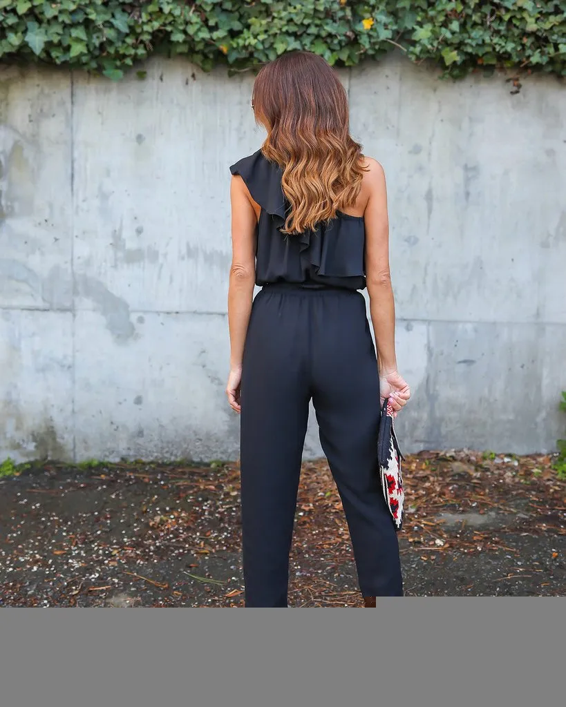 RUFFLED ONE SHOULDER CASUAL CHIC JUMPSUIT