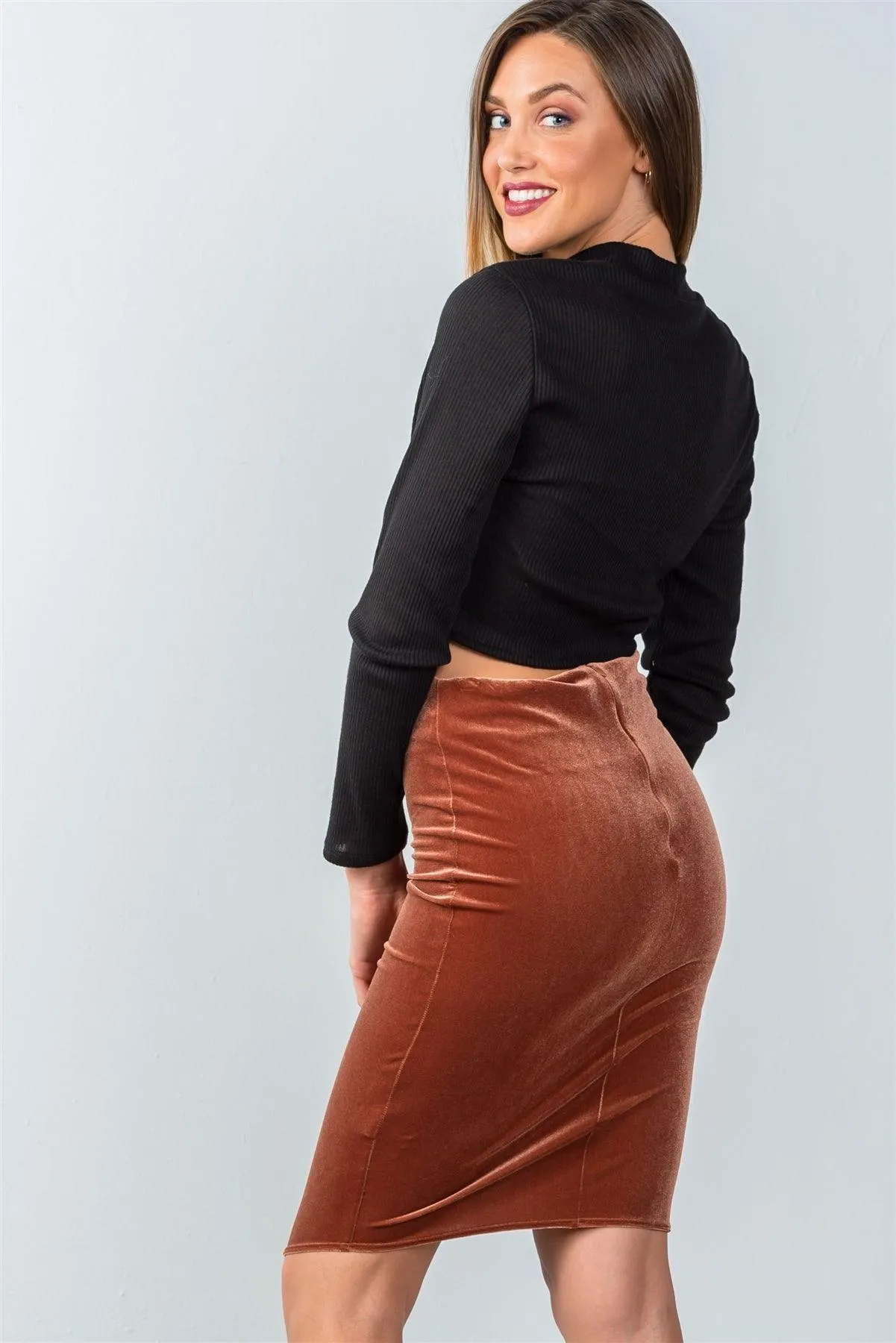 Rust Velvet Pencil Mini Skirt /3-2-1