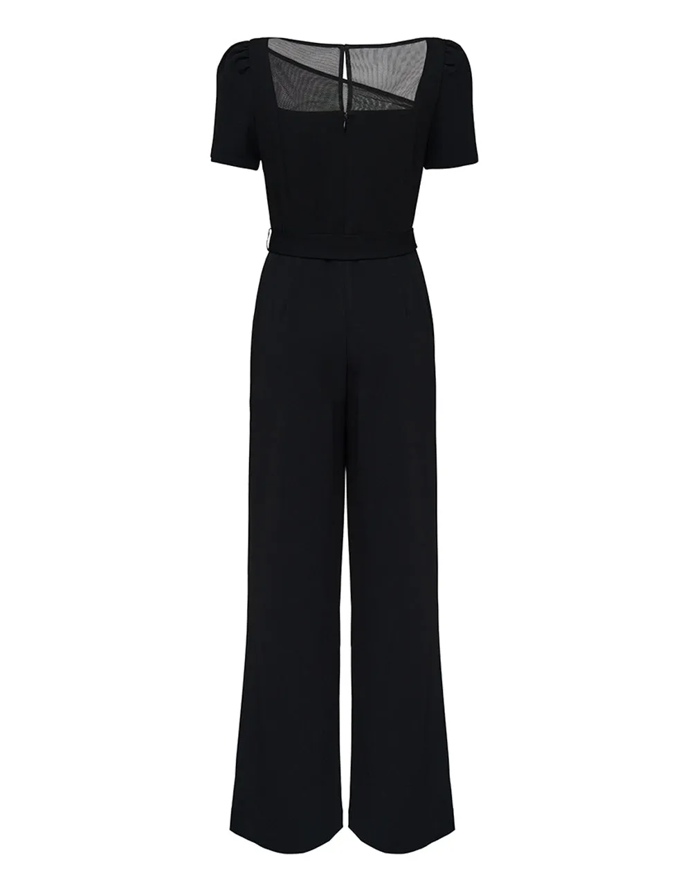 Scuba Crepe Mesh Asymmetrical V-Neck Jumpsuit